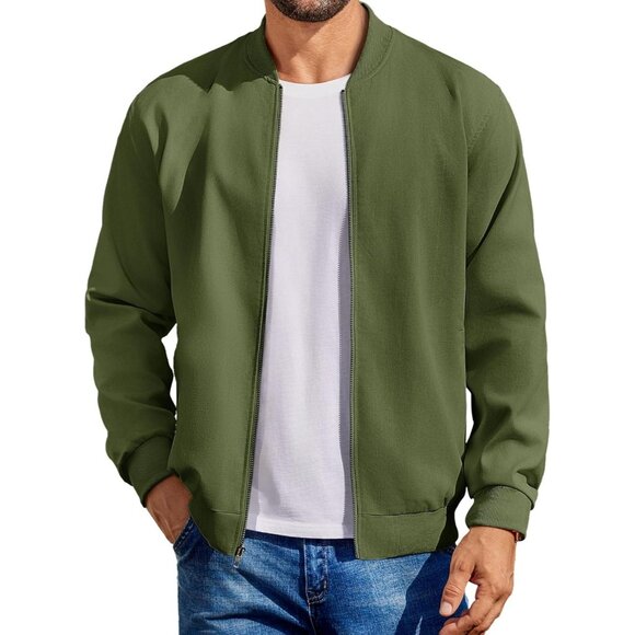 Other - Men's Casual Cotton Bomber Jacket Army Green Lightweight Flight Softshell